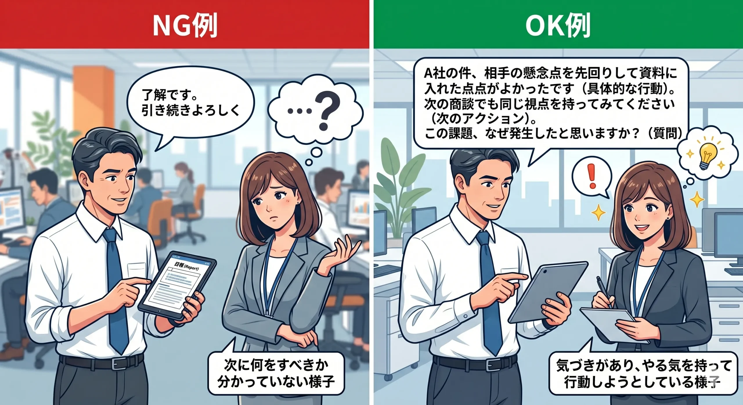 日報 フィードバック 例文