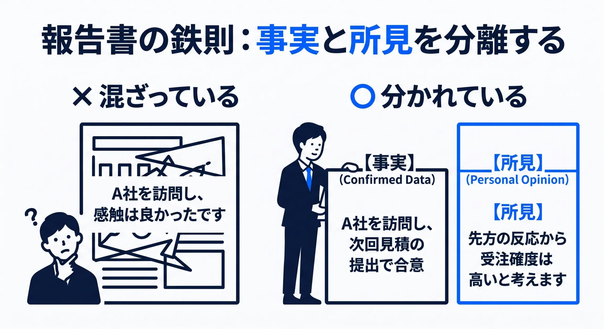 報告書の鉄則:事実と所見を分離する